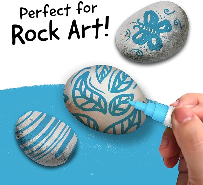 4 Dual Tip Blue Paint Pen Metallic - Fine Tip & Medium Acrylic Markers - Blue Paint Marker for Metal, Wood, Rock Painting, Canvas, Ceramic, Glass, Fabric, Leaf and Plastic - Water-based Ink