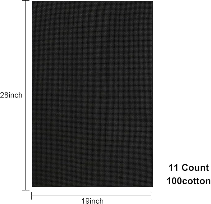 Aida Cloth 11 Count Cross Stitch Fabric,19×28inch (11CT,Black)