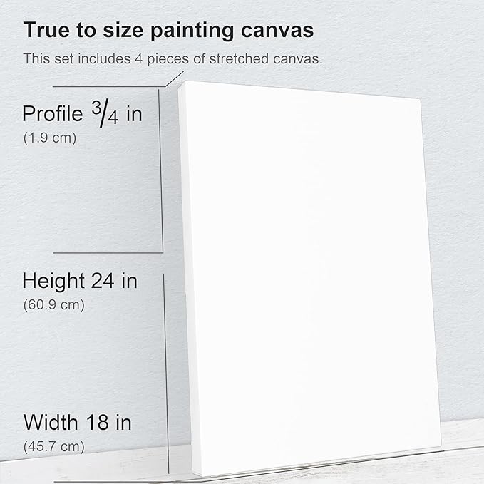PHOENIX 18x24 Inch 4 Pack Artist Canvas - Large Stretched Canvases for Painting - 3/4 Inch Profile, 100% Cotton 11 Oz. Gesso Primed White Blank Professional Canvas Oil & Acrylic Paints