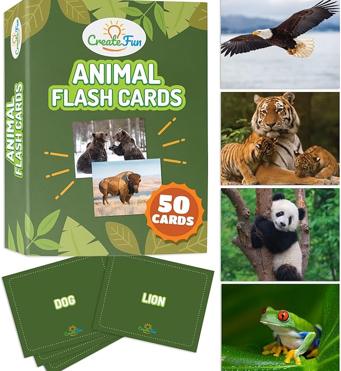 50 Animal Flash Cards - Realistic Photo Cards - Fun Vocabulary Builder for Autisim, Speech Therapy, ESL, Occupational Therapy - Montessori Educational Games for Preschool Kids Learning Activity