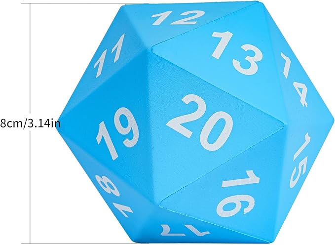 Large Foam D20 Dice, 80mm D20 DND Spindown 20 Sided Dice D&D Polyhedral with Drawstring Bag for Role Playing Games (Blue)