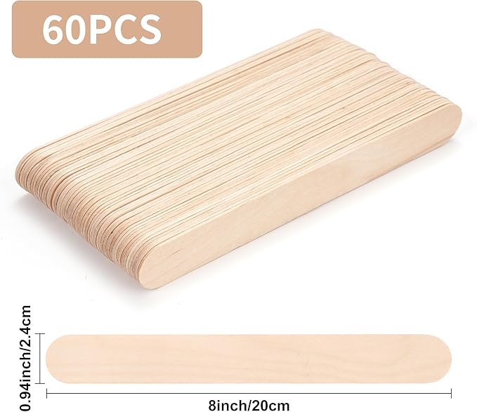 60 Pieces Jumbo Craft Sticks, 8 Inch Natural Wooden Popsicle Sticks, Multi-Functional Ice Cream Sticks for Crafts, Tongue Depressors, Hair Removal and Waxing Sticks, Plant Labels, DIY Classroom Crafts