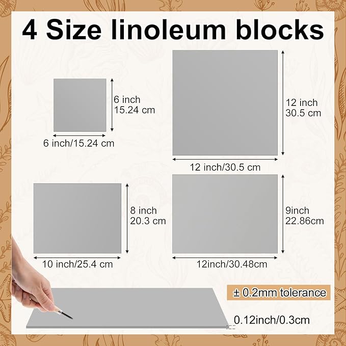 Yeaqee 8 Pcs Mixed Sizes Linoleum Block Rubber Carving Block Soft Linocut Blocks Large Linoleum Sheet Unmounted Lino Plates for Engraving Art Project Printmaking Artist Studio Supplies, Gray