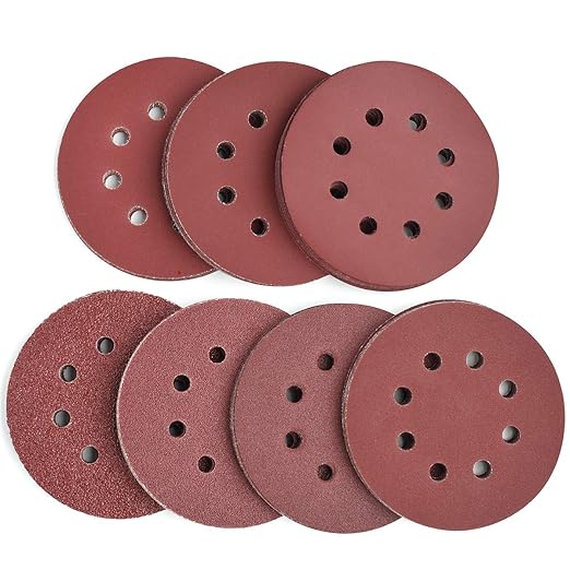 5-Inch 8-Hole Hook and Loop Sanding Discs, 40/80/120/180/240/320/400 Assorted Grits Sandpaper for Random Orbit Sander, 105-Pack