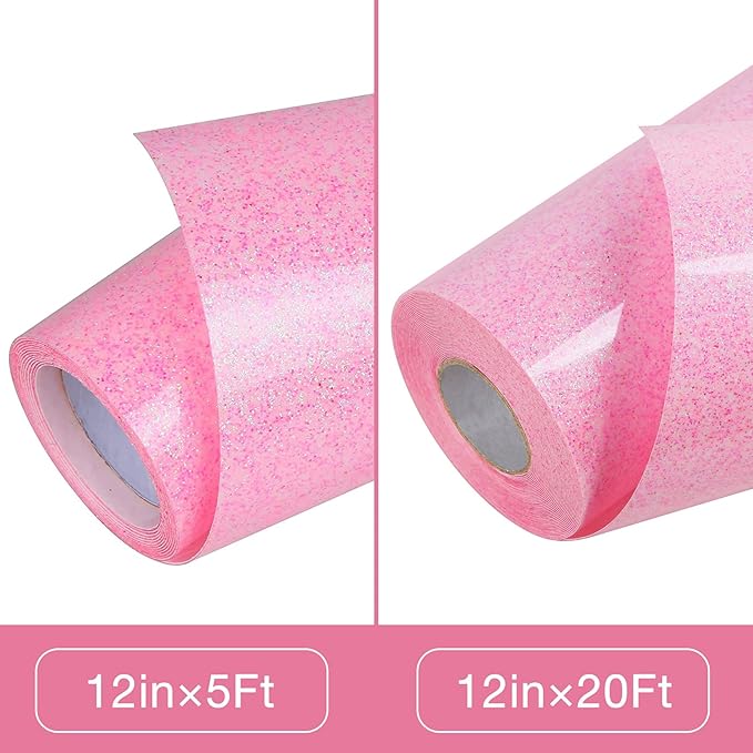 TORC Pink Glitter HTV Heat Transfer Vinyl Roll 12 inch x 5 ft Iron on Vinyl for T Shirts Crafts
