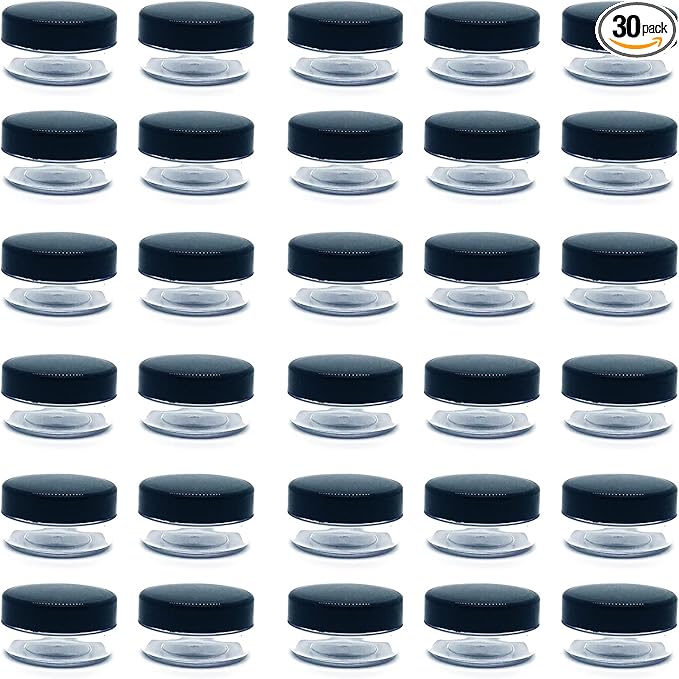 30 Pcs Sample Containers, 10 Gram Mini Sample Jars for Cosmetic, Eye shadow, Black Lid