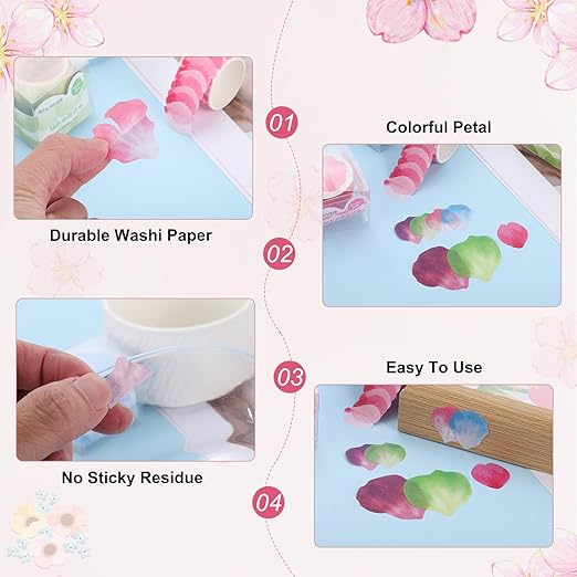 uxcell 2 Rolls Petal Washi Tape, 80 Pieces Floral Decorative Tape Colored Masking Tapes Crafting Supplies for DIY Crafts, Gift Wrapping, Scrapbook, Party Decorations, Small Orange