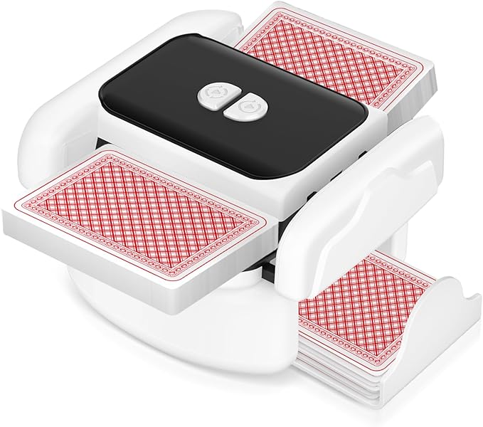 Automatic Card Shuffler for 1-2 Decks, One-Click Shuffling and Manual Mode, Portable Rechargeable (2600mAh) – Compatible with Poker, UNO, Bridge, Spades, Card Games for Adults & Family