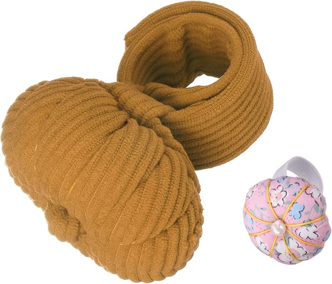 HARFINGTON Wrist Pin Cushions, Sewing Needle Pin Cushion Adjustable Strap with Elastic Strap Finger Ring Pincushions Fit All Wrist Sizes for Sewing Quilting Needlework DIY Crafts, Brown/Pink