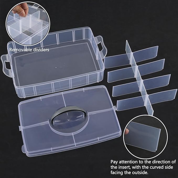 Zopnny 3-Tier Stackable Storage Container with Dividers, Clear Plastic Compartment Organizer Box for Art Crafts, Jewelry, Earrings, Sewing Supplies, Tool, 30 Grids
