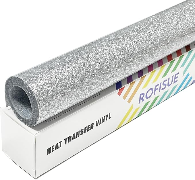 Silver Glitter Heat Transfer Vinyl 12Inch*6FT Glitter Iron on Vinyl for T Shirts Easy to Cut and Weed Compatible with All Cutter Machines HTV Vinyl Iron on for Cricut (Silver12Inches*6Ft)