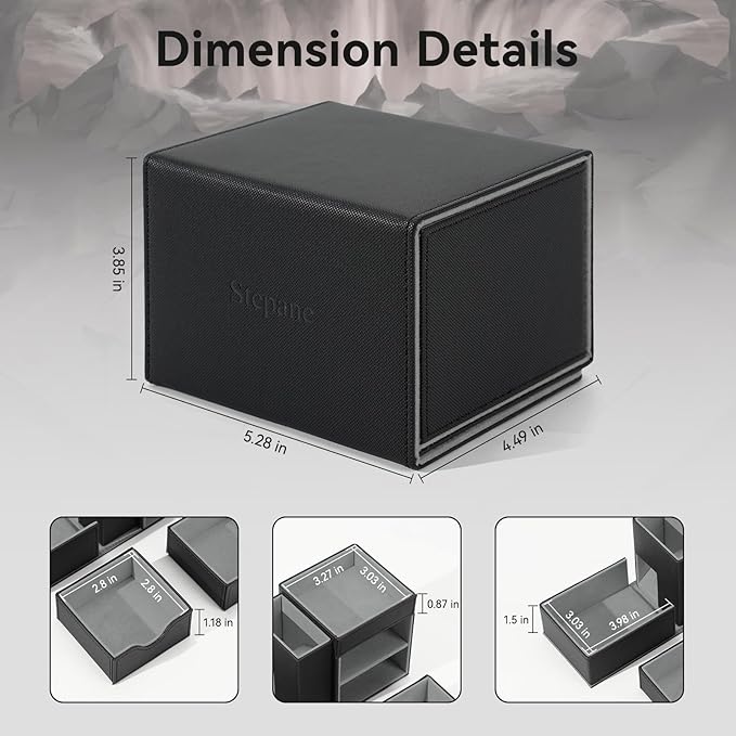 Dice Tray & Dice Tower Storage Box, 3 in 1 Dice Holder Case (Dice Rolling Tray, Dice Rolling Tower, Dice Storage Drawers), Leather Magnetic Closure DND Accessories Gifts for RPG MTG, Black/Grey