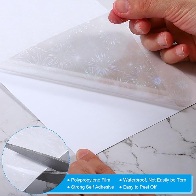 PATIKIL 8.3x5.8" Holographic Sticker Paper, 20Sheets A5 Polypropylene Self-Adhesive Transparent Waterproof Laminate Overlay Film for Photo Cards Scrapbook Decorations, Blossom