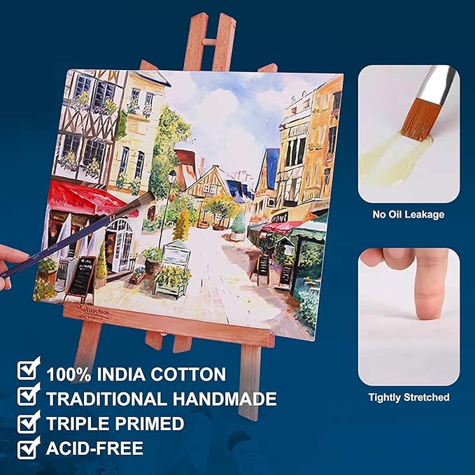 Stretched Canvases for Painting 8x10 Inch 2-Pack, 10 oz Triple Primed Acid-Free 100% Cotton Blank Canvas, Art Canvases for Oil Paint Acrylics Pouring & Wet Art Media, Pour Painting