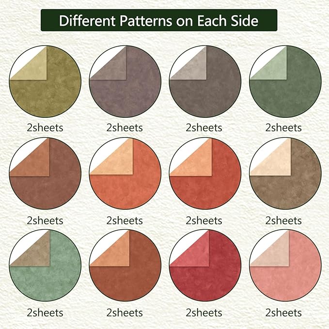 Scrapbook Paper 12x12, Double-Sided Suede Textured Craft Paper Set 24 Sheets/24 Designs, Warm Boho Tone for Decorative Paper, Greeting Cards, Photo Album Decoration