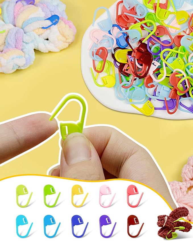 300pcs FIVEIZERO Stitch Markers with 6 pieces of large blunt sewing needles,colorful knitting markers,plastic crochet hook clip,bulk Crochet hook markers for knitting stitch locking clip crochet hooks