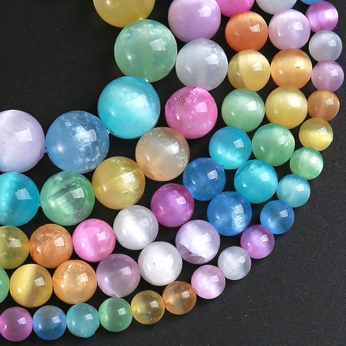 4MM 180pcs Mixed Color Selenite Gypsum Beads Natural Stone Round Loose Beads for Jewelry Making DIY Bracelet Necklace 2 Strands 32"