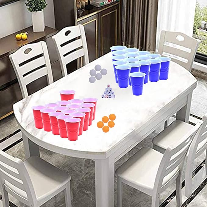 GOLDGE 60 Packs 16 Oz Plastic Party Cups Reusable in Red and Blue with 10 Pack ping Pong Balls, Cup Pong Game Set for Drinks, Soda, Punch, Barbecues, Picnics - Stock Your Home