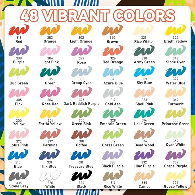GOTIDEAL Acrylic Paint Markers Brush Tip,Waterproof Paint Pens acrylic Markers,No Bleed Acrylic Brush markers for Fabric,Wood,Rocks,Canvas Painting,Glass,Ceramic,Art Craft Supplies(48 Colors)