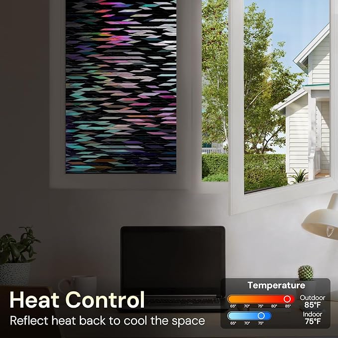 rabbitgoo Window Privacy Film, Total Blackout Window Film, Stained Glass Heat Control Glass Thermal Sticker, Room Darkening Door Cover, Anti-UV Privacy Cling with Installation Tools, 23.6" x 78.7"