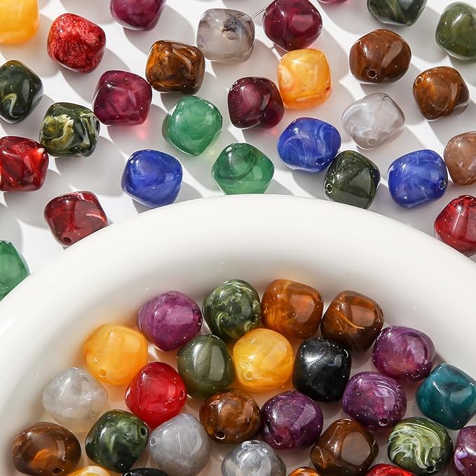 80pcs Acrylic Beads Large Imitation Marble Bead Vintage Colors Beads for Jewelry Making Bracelet Necklace Craft Making Supplies(18 * 19deep Color)