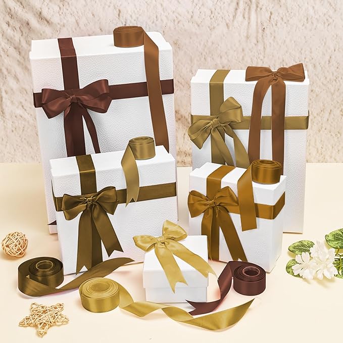 1 Inch Brown Satin Ribbons for Crafts, 6 Rolls Single-Faced Brown Assorted Ribbons for Gift Wrapping Flower Bouquet Wedding Invitations Bridal Shower Hair Bows Garland Party Decor