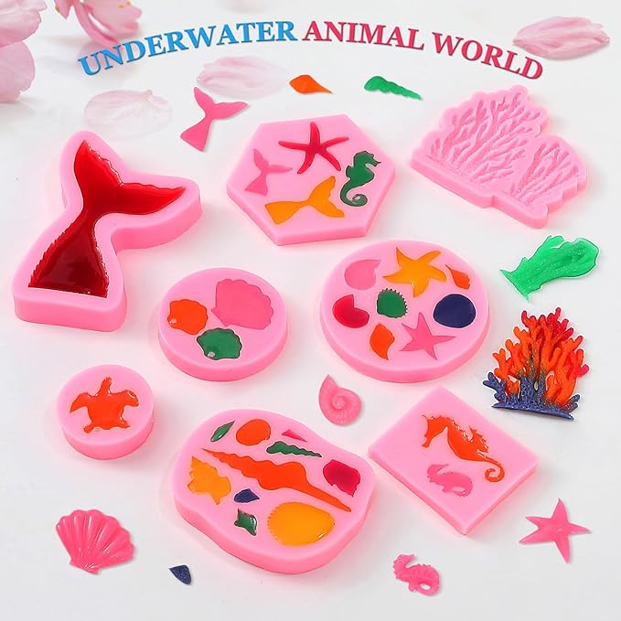 Mermaid Theme Cake Mold, Mermaid, Shell, Seaweed, Coral Silicone Mold Cupcake Toppers Mold for Candy,Chocolate,Fondant,Polymer Clay,Crafting Projects & Cake Decoration