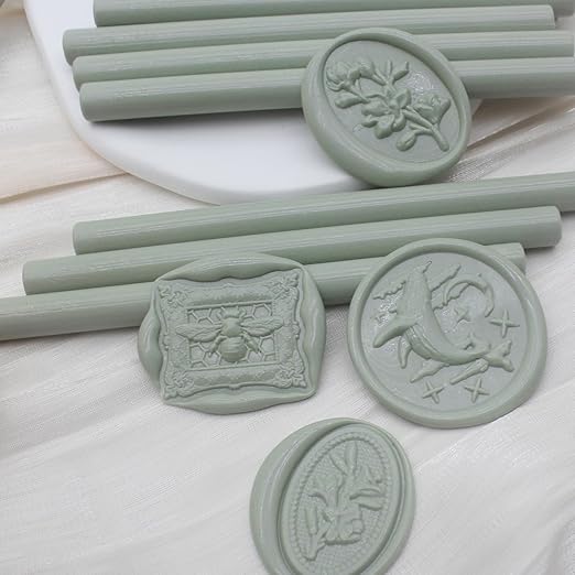 52pcs Sage Green Wax Sealing Sticks, Andotopee Glue Gun Adhesive Seal Sticks for Stamp Seals, Premium Sealing Wax for Envelope Seals Wedding Invitation Craft Adhesive, Great Gift Ideas (Mini Size)