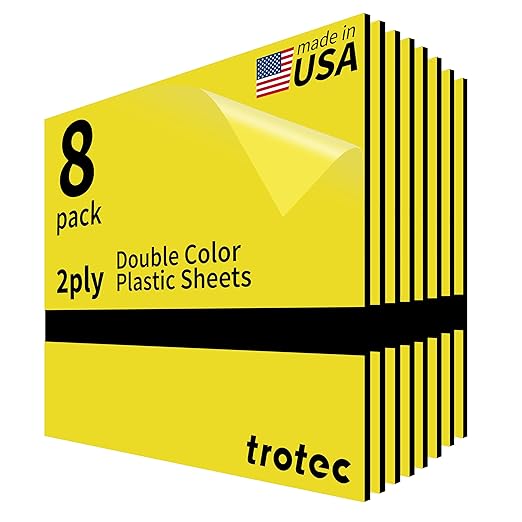 Trotec TroLase | 12"x12"x1/8", 8 Pcs | Yellow/Black| 2 Ply | Modified Acrylic | Laser Engraving Double Color Plastic Sheet | Engraving Blanks for Laser, Saw, Guillotine | Made in USA