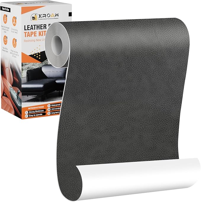 Leather Repair Tape, 4.7x63 inch Leather Patches for Furniture, Self Adhesive Leather Repair Patch for Sofas, Couches, Leather Covers, Seats, Chairs, Vinyl Repair Tape Retro Dark Gray