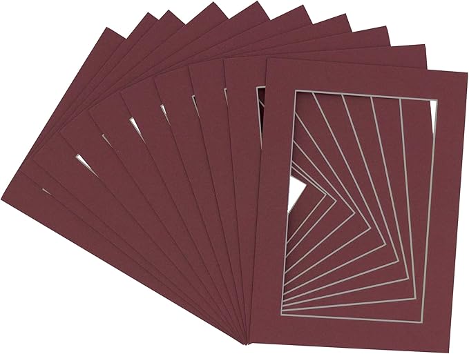 5x7 Mat for 8.5x11 Frame - Precut Mat Board Acid-Free Maroon 5x7 Photo Matte Made to Fit a 8.5x11 Picture Frame, Premium Matboard for Family Photos, Show Kits, Art, Picture Framing, Pack of 10 Mats