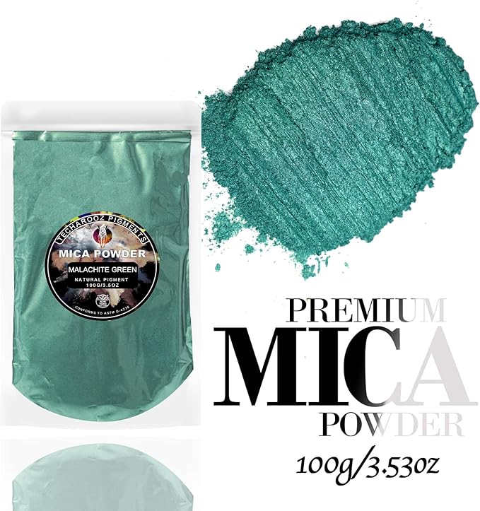 Malachite Green Mica Powder for Epoxy Resin 100g / 3.5oz. Sealed Bag- Techarooz 2 Tone Resin Dye Color Pigment Powder for Lip Gloss, Nails, Colorant for Slime Bath Bombs Soap Making & Polymer Clay