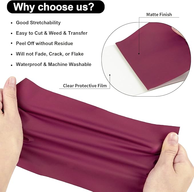 VINYL FROG Heat Transfer Vinyl Roll HTV Vinyl - 12" x12ft Maroon Iron on Vinyl for T-Shirts, Heat Press Vinyl for DIY Craft Designs (Maroon)