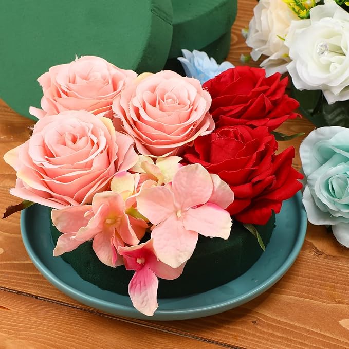 12 Pieces Round Floral Foam Wet Green Flower Foam DIY Flower Arrangement Kit for Aisle Wedding Party Decoration(6.5 x 6.5 x 1.57 Inches)
