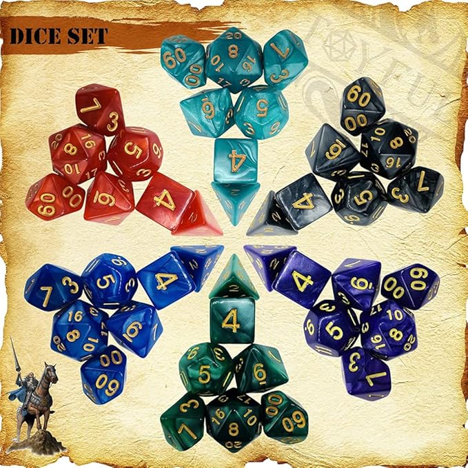 DND Dice Set 42 Pcs Polyhedral Dungeons and Dragons Rolling Dice for D&D RPG MTG Table Games Dice Bulk with Colorful Drawstring Bags and Dice Tray (Single)