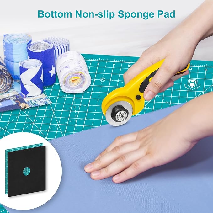 Headley Tools 17"x17" Rotating Cutting Mat, Self Healing Mat with 360-Degree Rotation & Anti-Slip Base, Sewing Board Cutting Mat Perfect for Fabric Quilting Leather Hobby Project, Turquoise