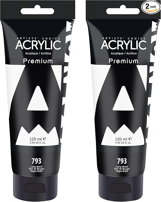 AUREUO Black Acrylic Paint Set, 4 Fl Oz / 120ml 2 Lamp Black Tubes, Rich Pigment Art Craft Paints for Canvas, Rocks, Wood, Ceramic, Fabric - Art Supplies for Beginners, Professionals, Artists