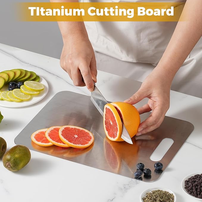 Tavano Titanium Cutting Board,Titanium Cutting Boards for Kitchen,Double-side Available Cutting Board for Vegetables,Meat,Fruits,Easy to Store and Clean(M+L)