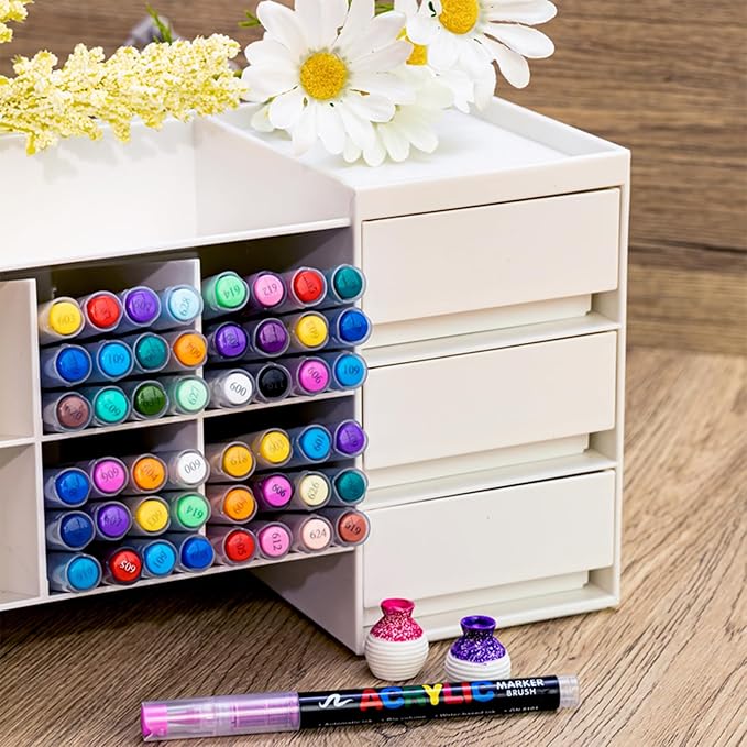 Guangna Acrylic Paint Markers,24 Colors with Direct-Liquid Ink Control System, Professional-Grade Paint Pen for Rock Painting, Canvas, Glass, Plastic, Fabric & Creative Crafts