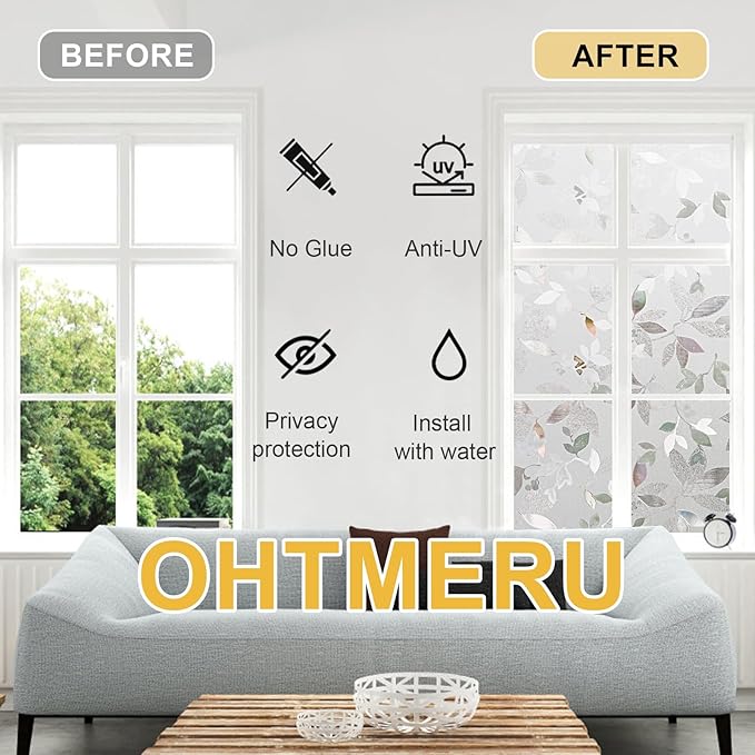 Window Privacy Film Decorative for Front Door, Bathroom Static Cling Stained Glass Sticker Opaque Heat Control UV Blocking Non-Adhesive for Home Windows 23.6 x 78.7 inches Magnolia