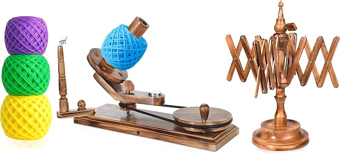 Handcrafted Wooden Yarn Ball Winder and Tabletop Swift - Winds 8-12 oz Yarn Balls for Crocheting & Knitting Craft, Durable and Smooth Yarn Winding Set (Antique Winder and Swift)