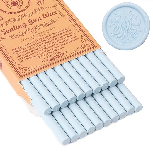 Dusty Blue Sealing Wax Sticks, WASOHLING 20Pcs Glue Gun Wax Seal Sticks for Wax Seal Stamp, Blue Wax Seals for Christmas Wedding Invitation Envelope Letter Seals, Craft Adhesive (Mini Size)