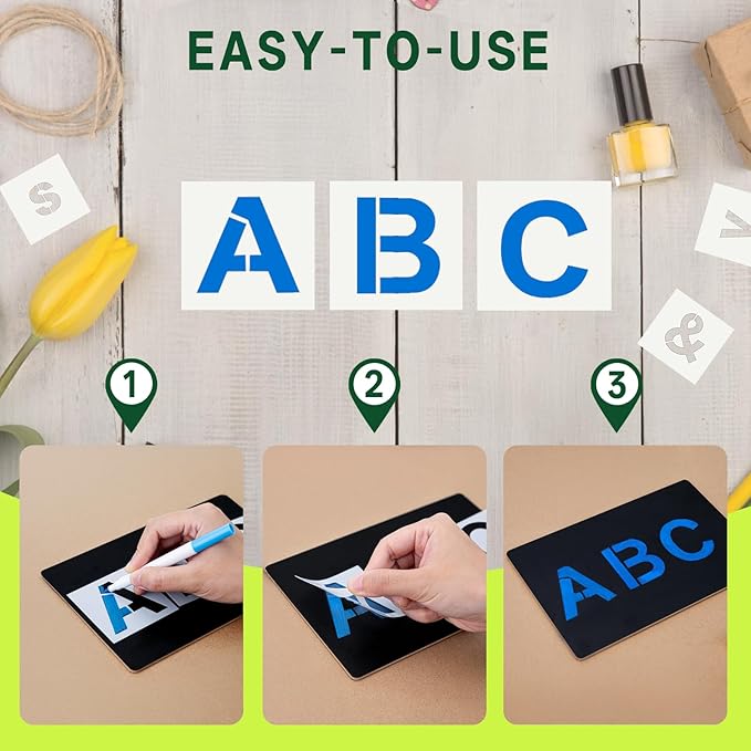 WISYOK 1 Inch 72 Pcs Letter Stencils and Numbers, Reusable Plastic Alphabet Art Craft Templates for Wood, Wall, Fabric, Rock, Signage,Cake,DIY