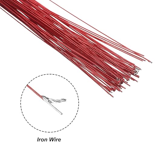 PATIKIL 32 Inch 24 Gauge Floral Stem Wire, 3 Pack/120 Pieces Bouquet Stem Paper Wrapped for DIY Crafts Flower Arrangements, Red