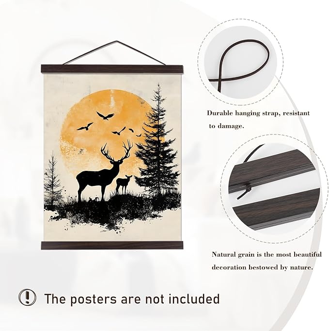 Artmag Magnetic Poster Hanger Frame, 34x22 34x23 34x48 Light Wood Wooden Magnet Canvas Artwork Print Poster Hangers Frames Hanging Kit (Walnut, 34")