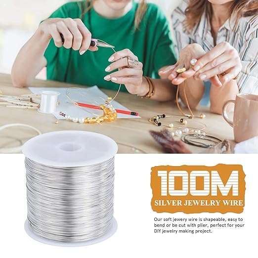 Beadcraft 26 Gauge Jewelry Wire - 0.4mm Silver Plated, Brass, 100M for Jewelry Making