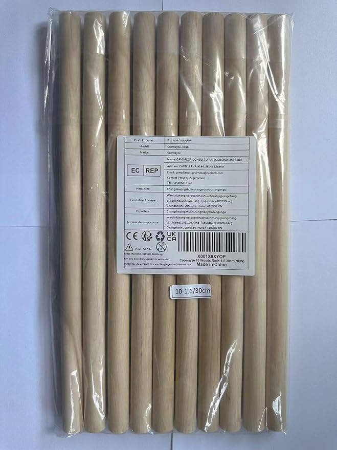 Wood Dowels Wooden Dowel Rods for Crafts, 10PCS 5/8 x 12 Round Macrame Wooden Sticks for Crafting, Unfinished Hardwood Sticks for Arts and DIYers, Tiered Cake Support and Wedding Ribbon Wands