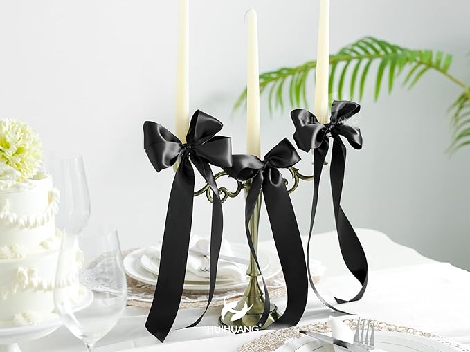 HUIHUANG Black Satin Ribbon 1-1/2 inch x 100 Yards Double-Faced Satin Ribbon for Flower Bouquet, Gift Wrapping, Eternal Roses, DIY Crafts, Bridal Shower Wedding Decor