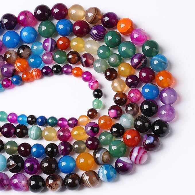 45pcs 8mm Natural Multicolor Stripe Agate Beads for Jewelry Making Natural Stone Energy Healing Beads DIY Bracelet Necklace 15"(8mm, Multicolor Stripe Agate)