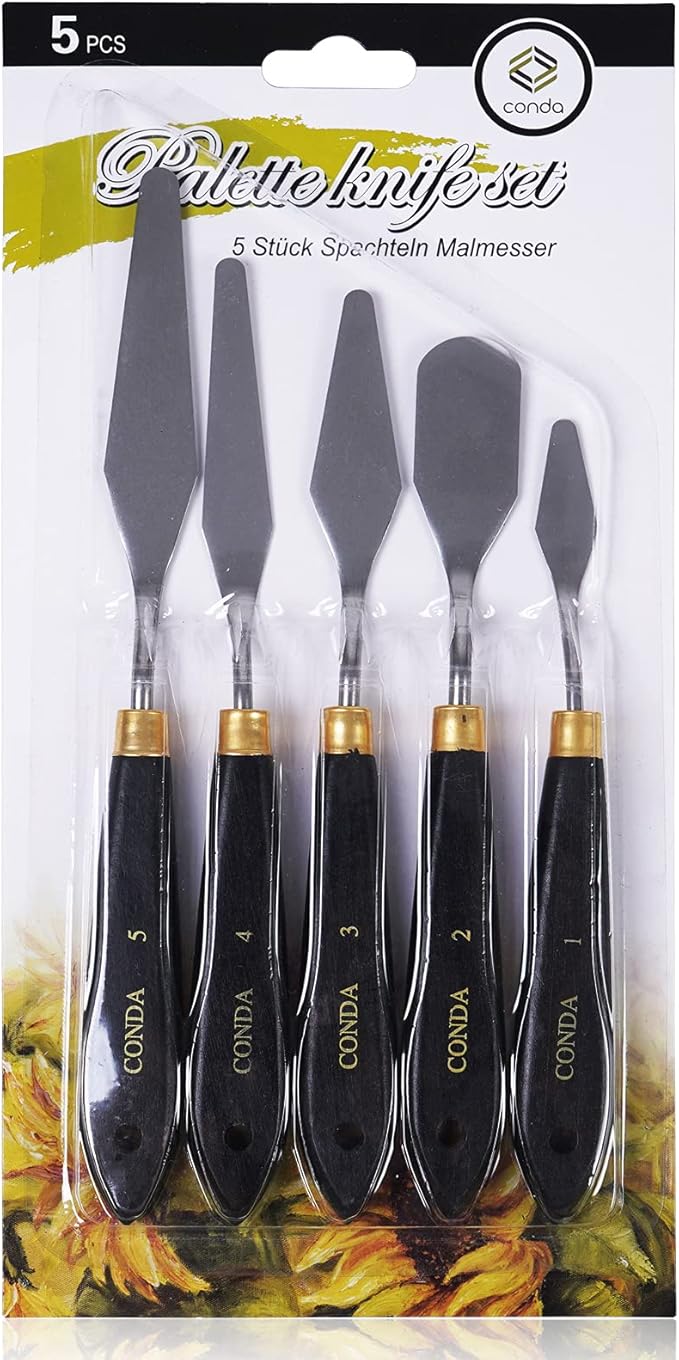 conda Palette Knife Painting Stainless Steel Spatula Palette Knife Oil Paint Metal Knives Wood Handle (Black 5 Piece)